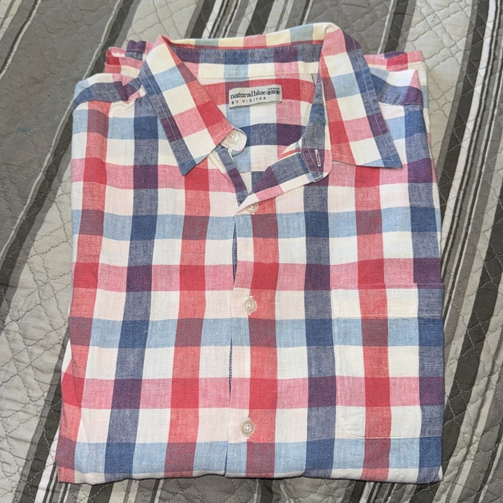 Natural Blue by Visitor Red White Blue Button Down Short Sleeve